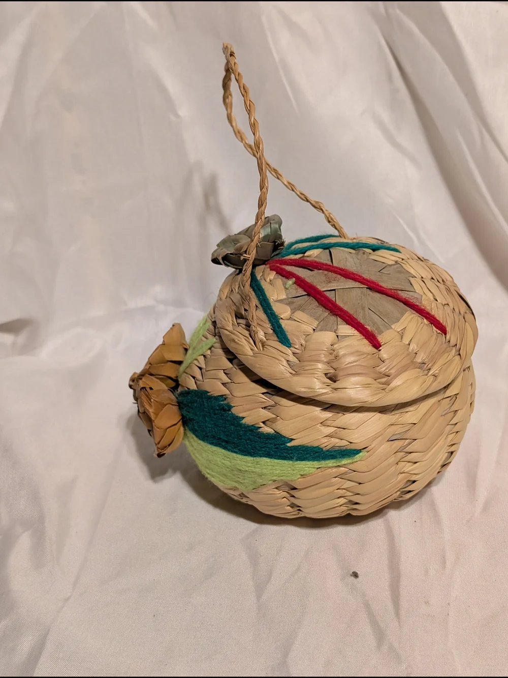 Woven Seagrass Basket with Colorful Yarn Accents